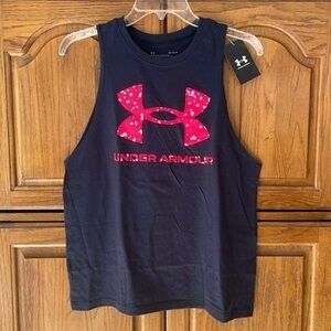 Brand New Under Armour Loose Black Tank Top w/ Neon Graphic Logo Workout
